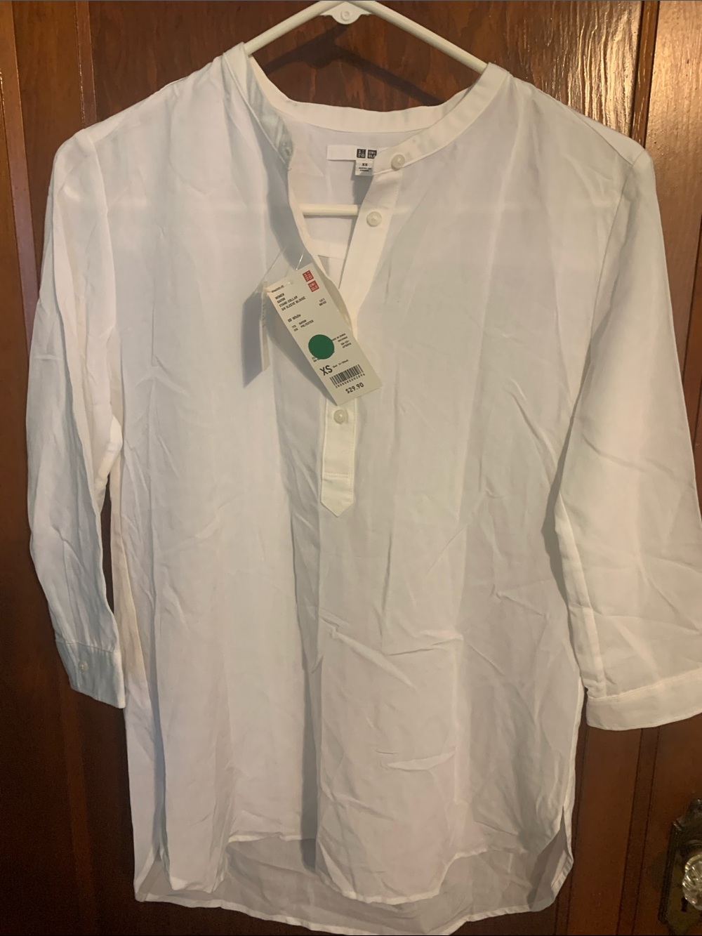 Uniqlo White Grandad-Collar Popover Button-Down Shirt